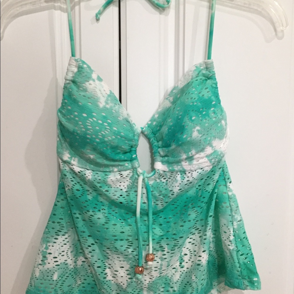 OP tankini swimsuit, mint green  and white lace